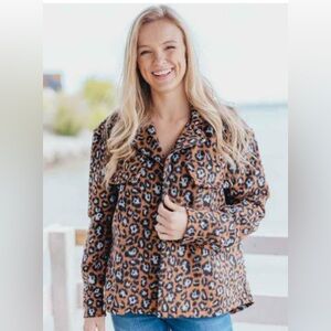 Simply Southern Leopard Sweater Jacket Shacket, Cheetah Print. Women's 2X
